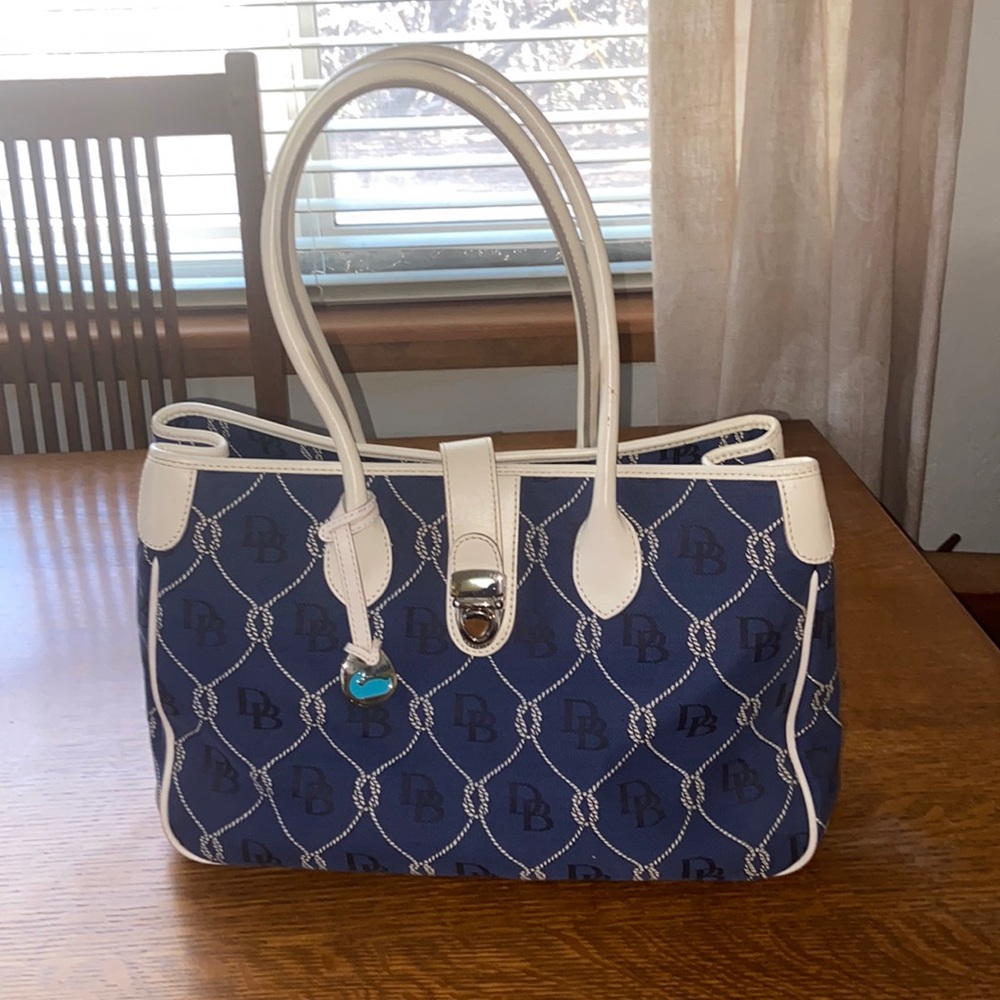 Dooney & Bourke large bag satchel, blue, and white